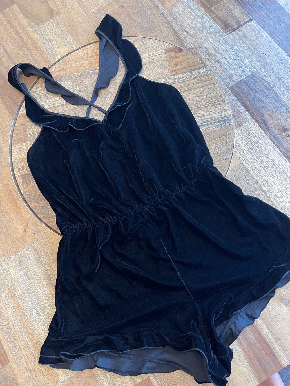 Victoria's Secret Black Velvet Romper Chemise